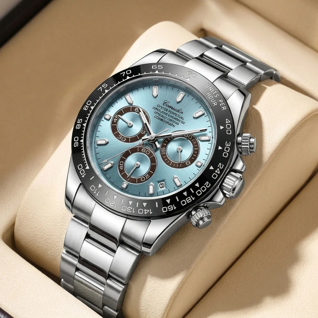 A Men's Silver Stainless Steel Trendy Multifunctional Quartz Watch with Dot and Line Display