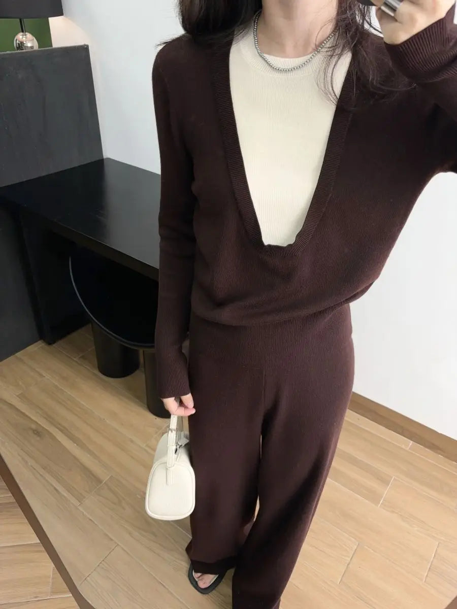 Andy Velvet Washed Large U-Neck Layered Slim Fit Knitwear Design Sensation Color Block Autumn Winter Top Polo Collar Sleeveless