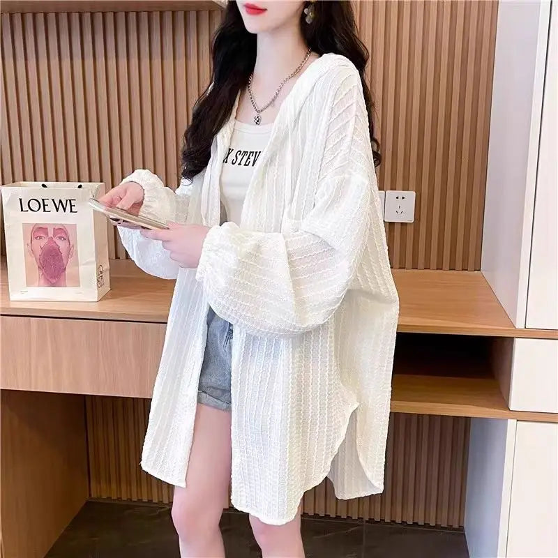 plus Size 300 Pounds Fat Hooded Thin Jacket Spring Autumn New Korean Loose Versatile Casual Outerwear Open Cardigan Top