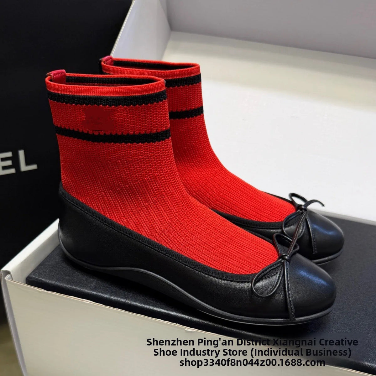 Elegant Mary Jane Shoes Women's Casual Butterfly Knot Elastic Slim Boots French Ballet Style Splicing Breathable Waterproof