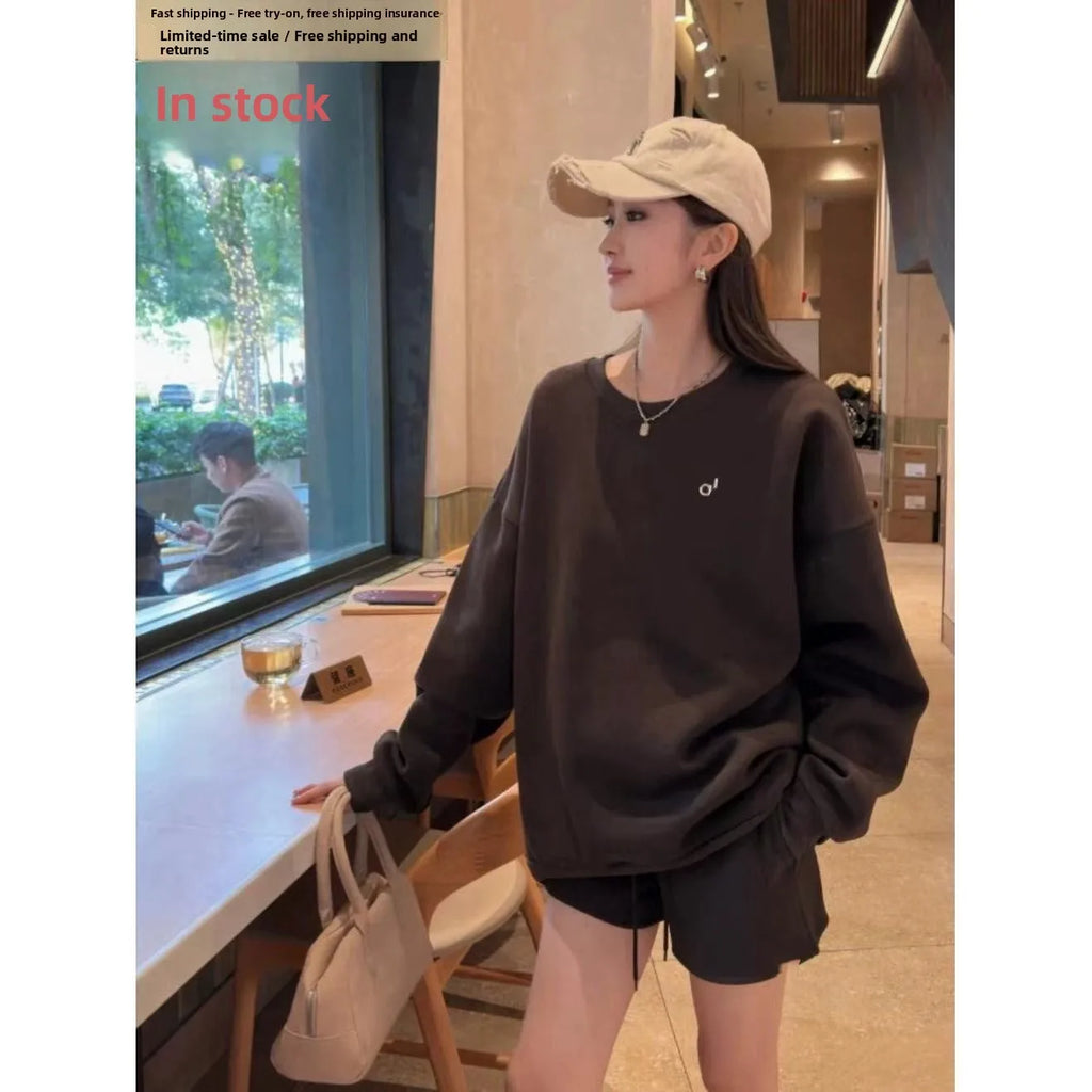Pure Cotton Sweatshirt round Neck Casual Sporty Versatile Autumn Winter New Style Couple's Letter Print Comfortable Fit Hoodie