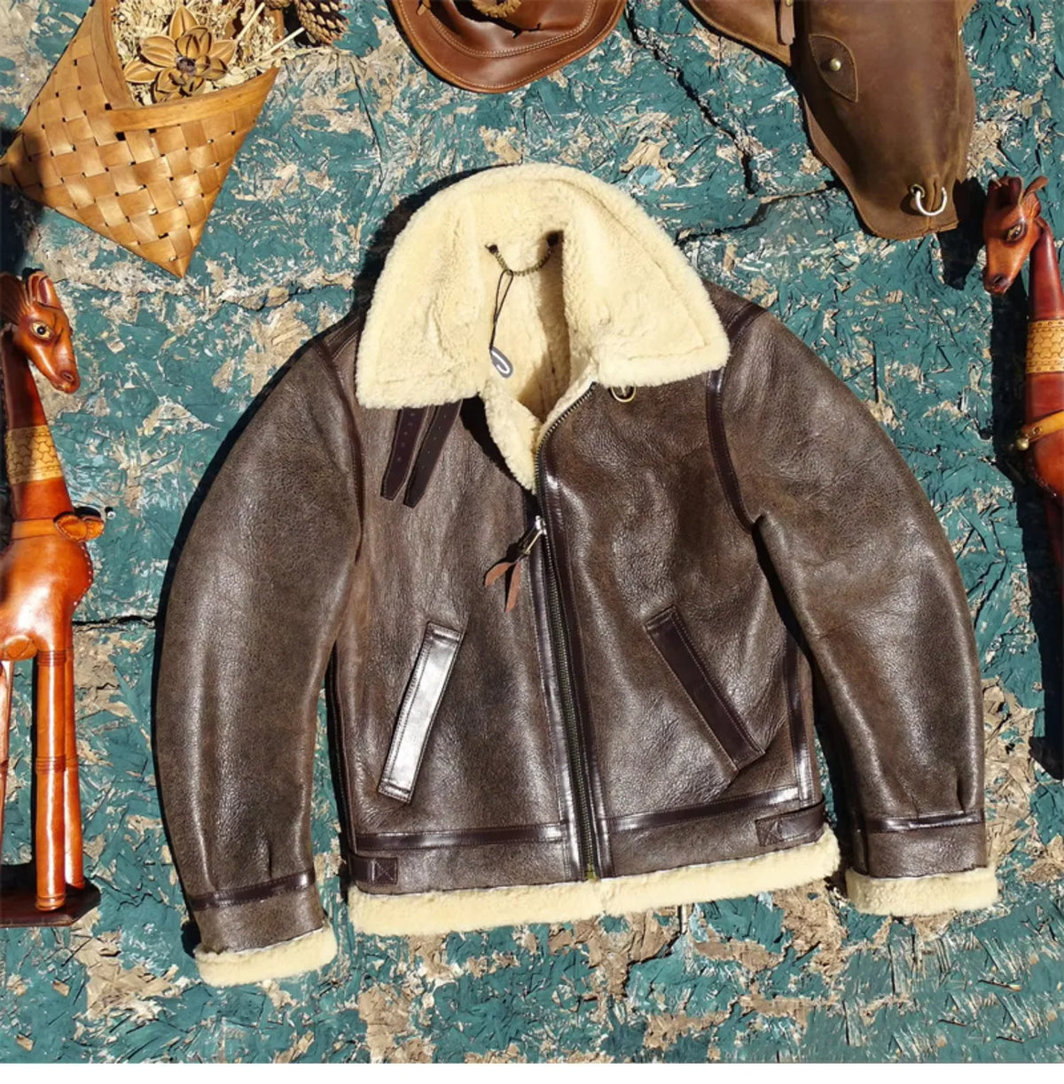 Dark Brown Winter Shearling Jacket Men Retro Style Plus Size 5XL Genuine Natural Thick Sheepskin B6 Bomber Flight Coat