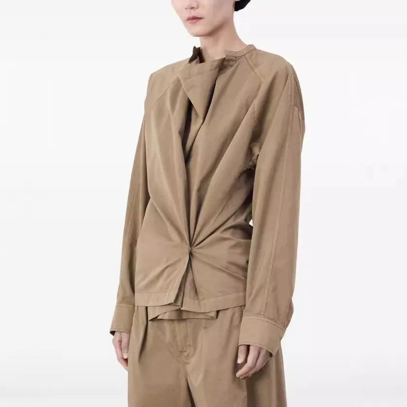 Asymmetric Button Side Split Long Sleeve Women's Shirt Le Home New Color Design Casual Commute Style Cotton British Style