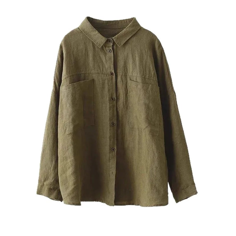 Loose Fit Casual Cotton Linen Long Sleeve Shirt Women's Autumn Winter New Style Thin Open Cardigan Top Comfortable Loose Style