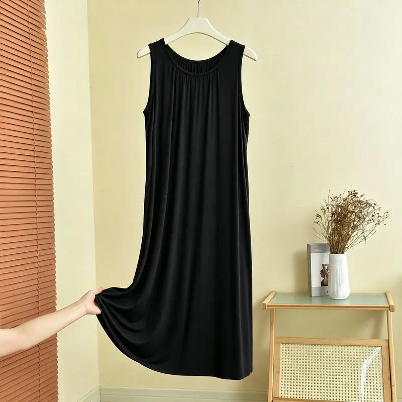 Loose Long Modal Dress Women's Summer Casual Home Clothes Outdoor Wear Vest Sleep Dress Straight Cut High Waist Midi Dress
