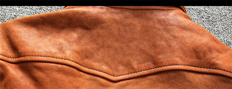 Orange Spring Leather Jacket Men Japan Casual Style Plus Size 5XL Natural Sheepskin Single Breasted Short Genuine Leather Coat