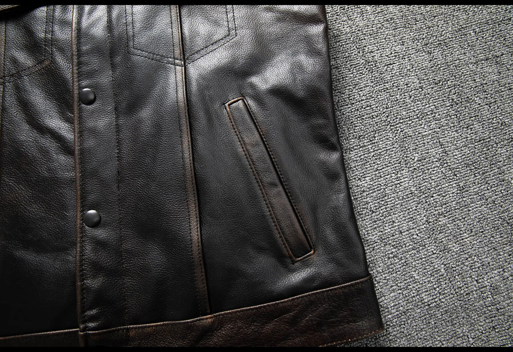 Red Brown Spring Leather Vest Men Retro Style Plus Size 6XL Genuine Natural Cowhide O-Neck Collar Slim Fit Short Sleeveless Coat