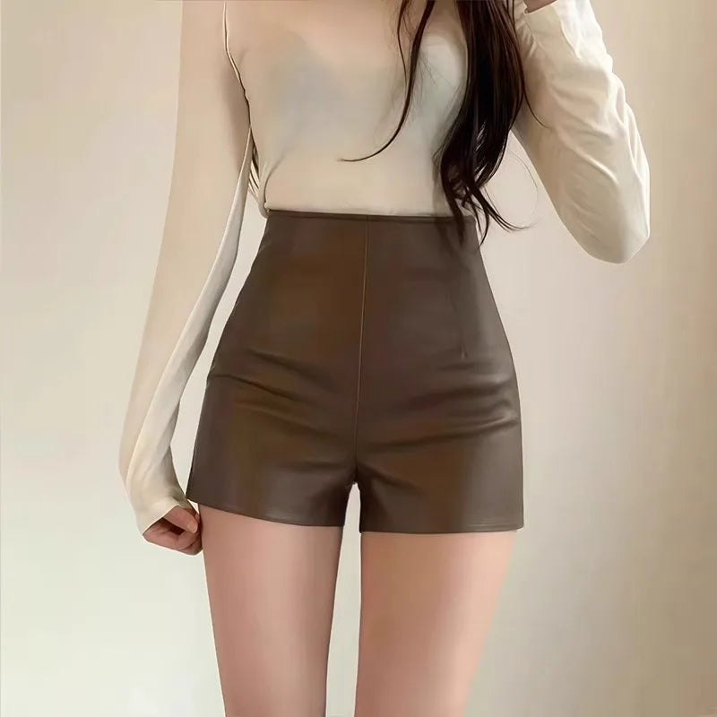 High Waist PU Leather Pants Short Skirt Women's Autumn Winter Slim Fit Boot Cut Straight Leggings Outerwear Fashion Trend