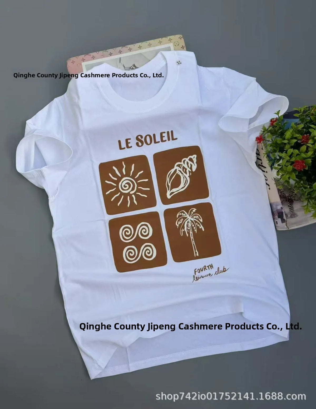 Loose Fit Embroidered Cotton T-Shirt Women's Shoulder Width round Neck Print Short Sleeve Cross-Border Half Sleeve Street Style