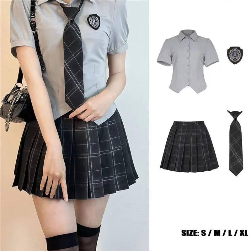 American Style Uniform Short Sleeve Women's School Uniform Set Waist-Cinching Jk Outfit Mini Skirt Sweet Fresh Princess Sleeve