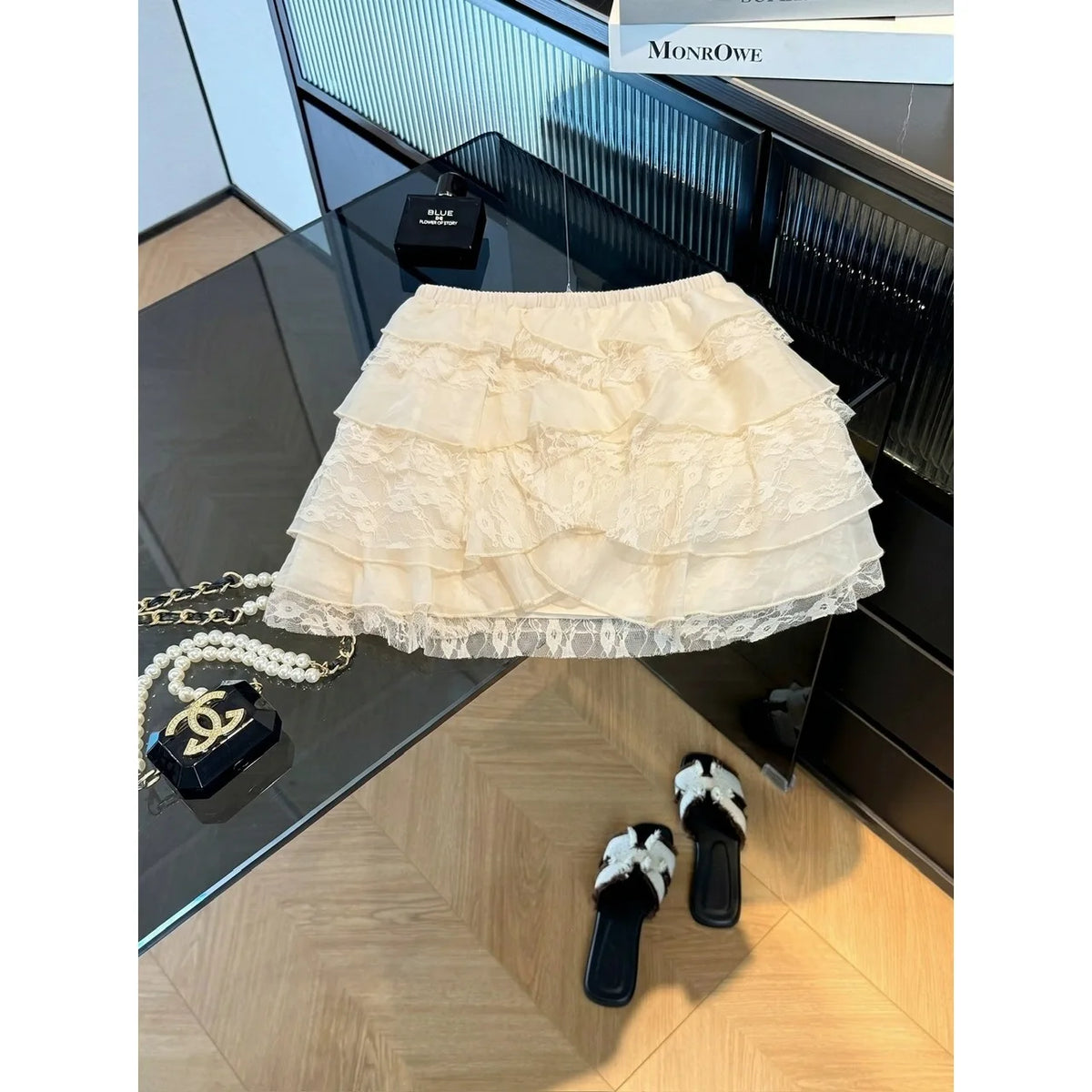 Sweet Style Ruffle Hem Short Skirt Layered Bouncy Mini Skirt for Girls Spring Summer Fashion Mixed Fabric Cake Skirt