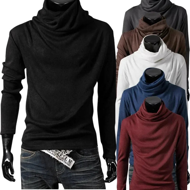 Fashionable Long Sleeve Men's T-Shirt Slim Fit Base Layer Shirt Trendy Collared Top for Casual Occasions Winter Wear