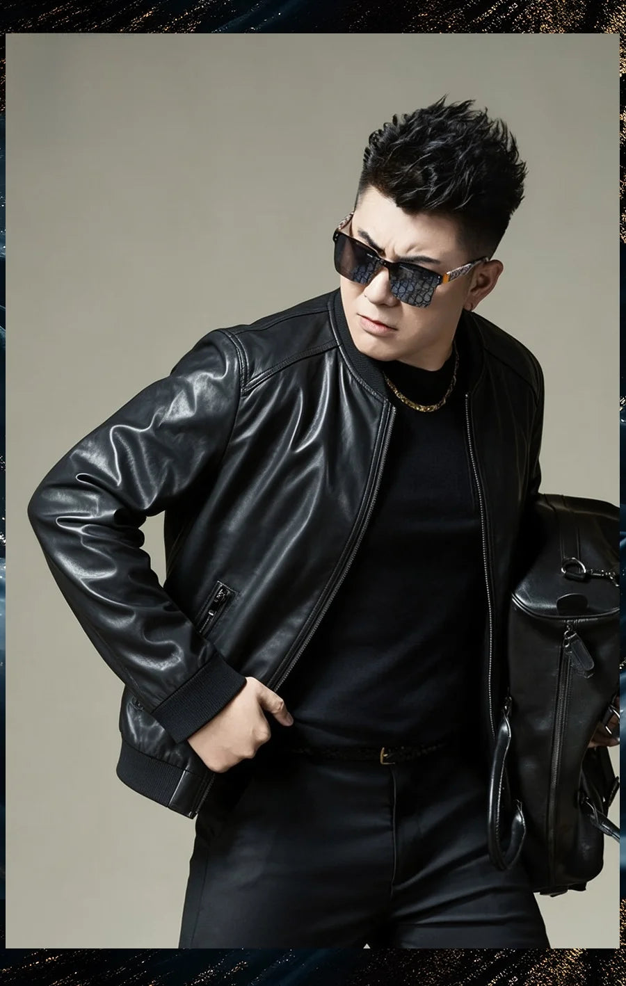2026 Autumn New Men's Baseball Collar Biker Style Casual Leather Jacket High End Fashion Outerwear Slim Fit Long Sleeve Zipper