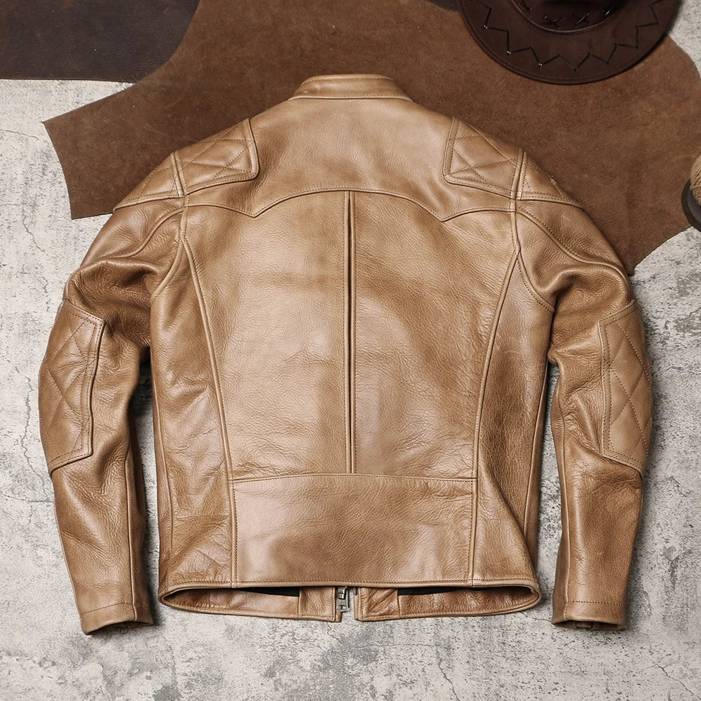 Light Brown Winter Leather Jacket Men Sprots Style Plus Size 5XL Genuine Natural Thick Cowhide Stand Collar Slim Leather Coat
