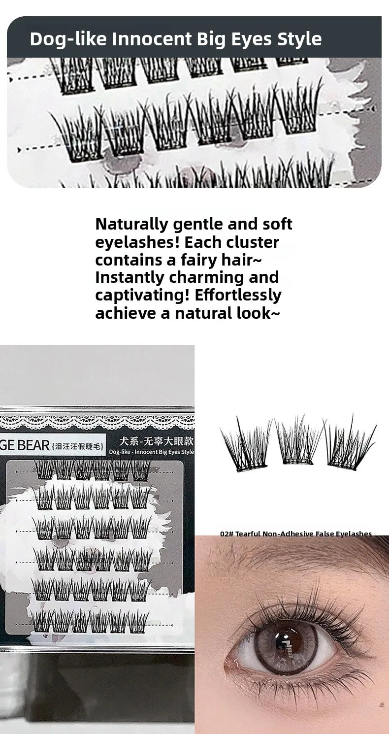 Natural Looking Lightweight Thin Glue-Free Fake Eyelashes Gege Bear Artificial Fiber Easy to Handle Bear Mascara Extensions