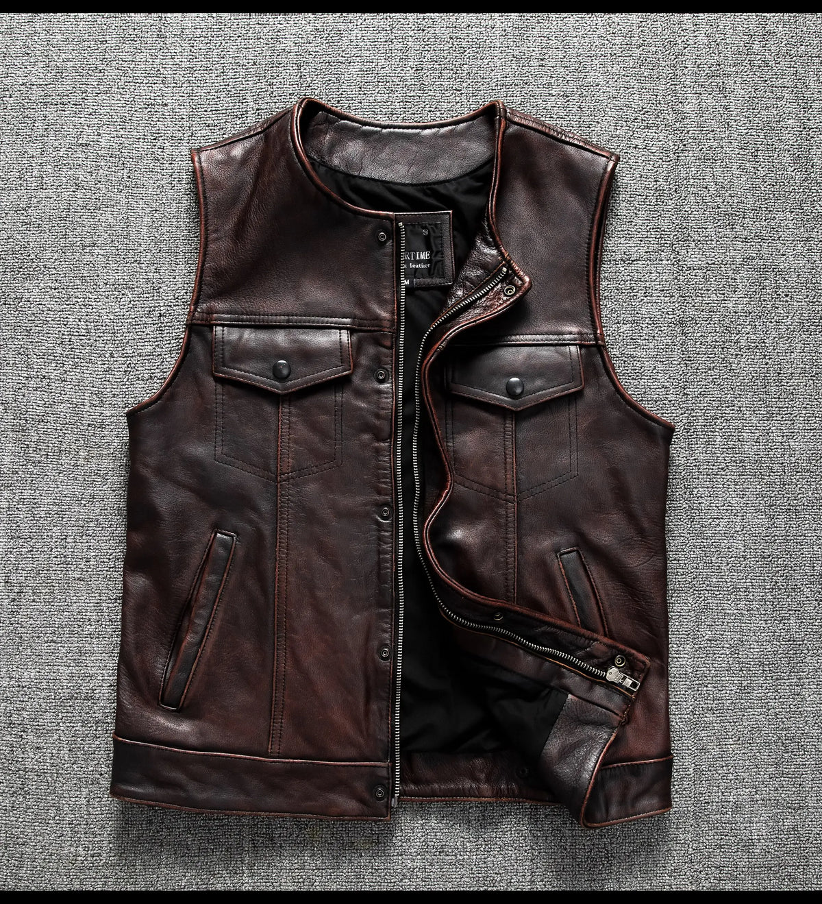 Red Brown Spring Leather Vest Men Retro Style Plus Size 6XL Genuine Natural Cowhide O-Neck Collar Slim Fit Short Sleeveless Coat