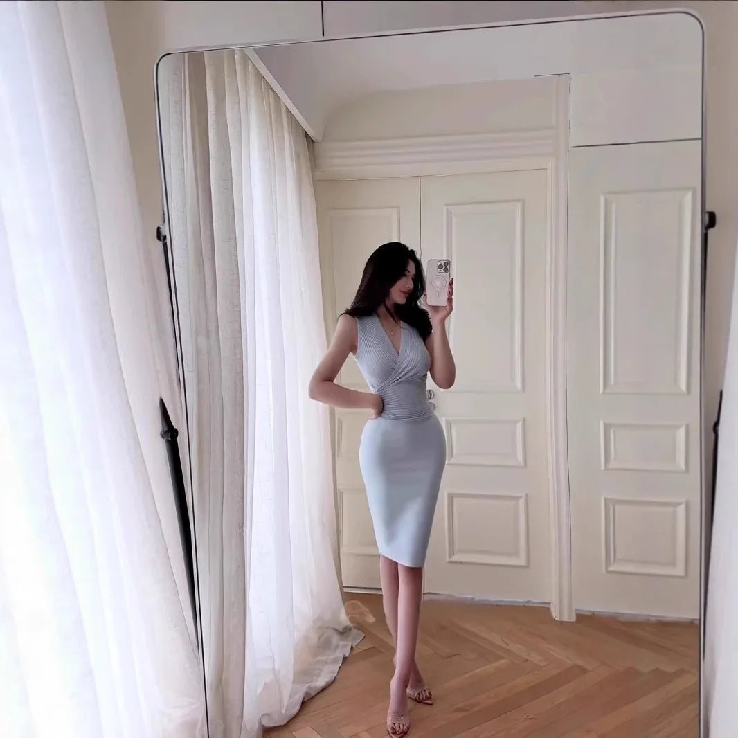 2025 Summer New Style Sexy Slim Fit Wrap around Skirt Polyester Lycra Blend mid Length Fresh Sweet Style Cross-Border Sweetness