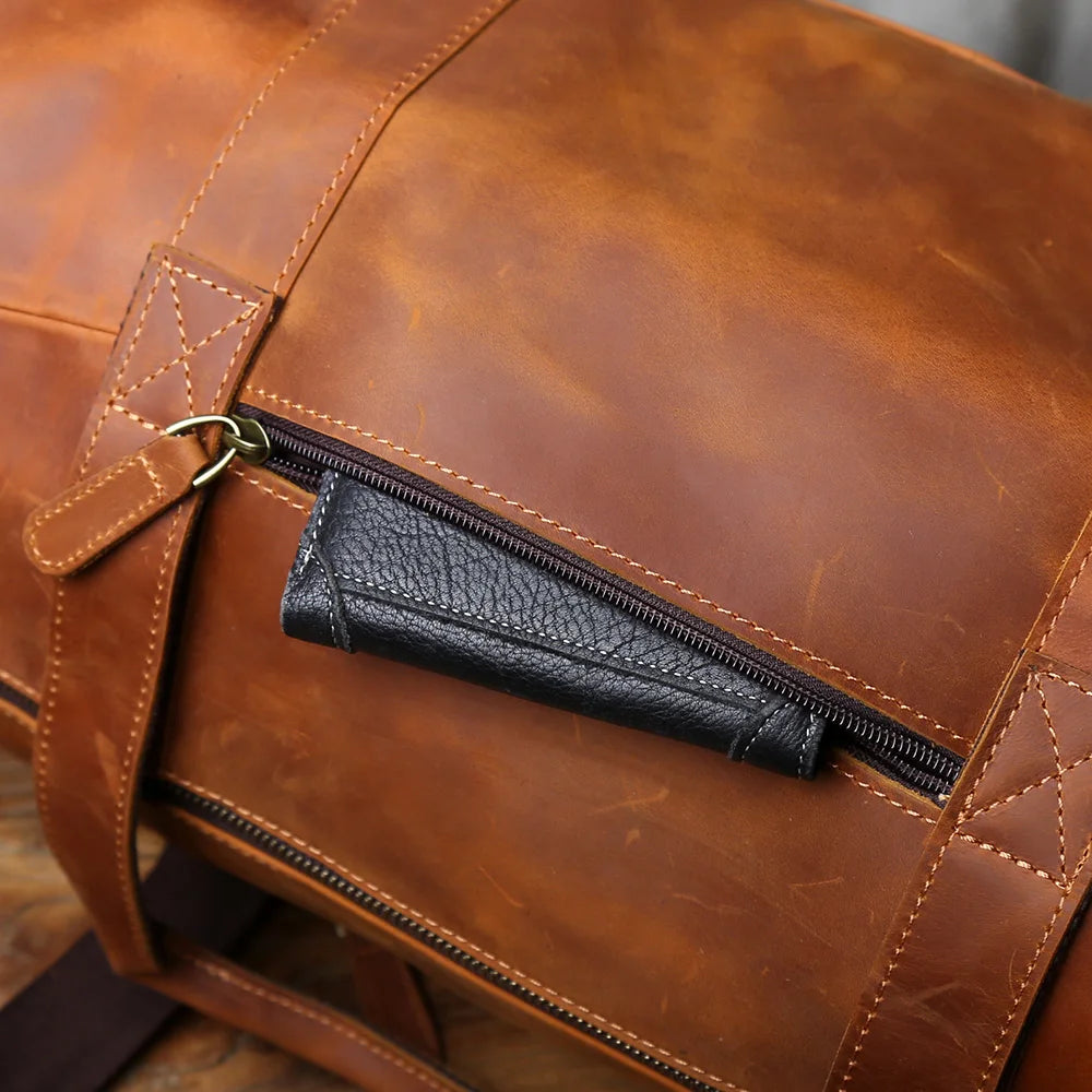 NZPJ Retro Genuine Leather Men's Travel Baotou Layer Cowhide Handbag Crazy Horse Leather Single Shoulder Crossbody Bag