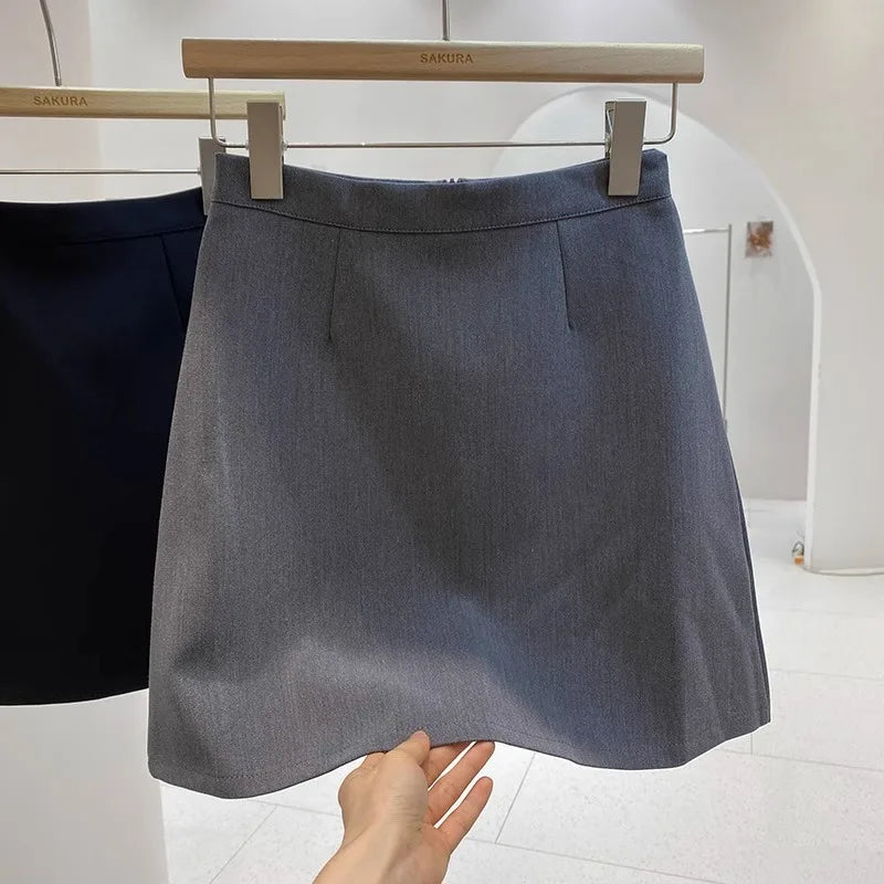 High Waist A-Line Mini Skirt Suit Women's Spring Outerwear Anti-Light Short Skirt Draping Pure Color Polyester Fiber