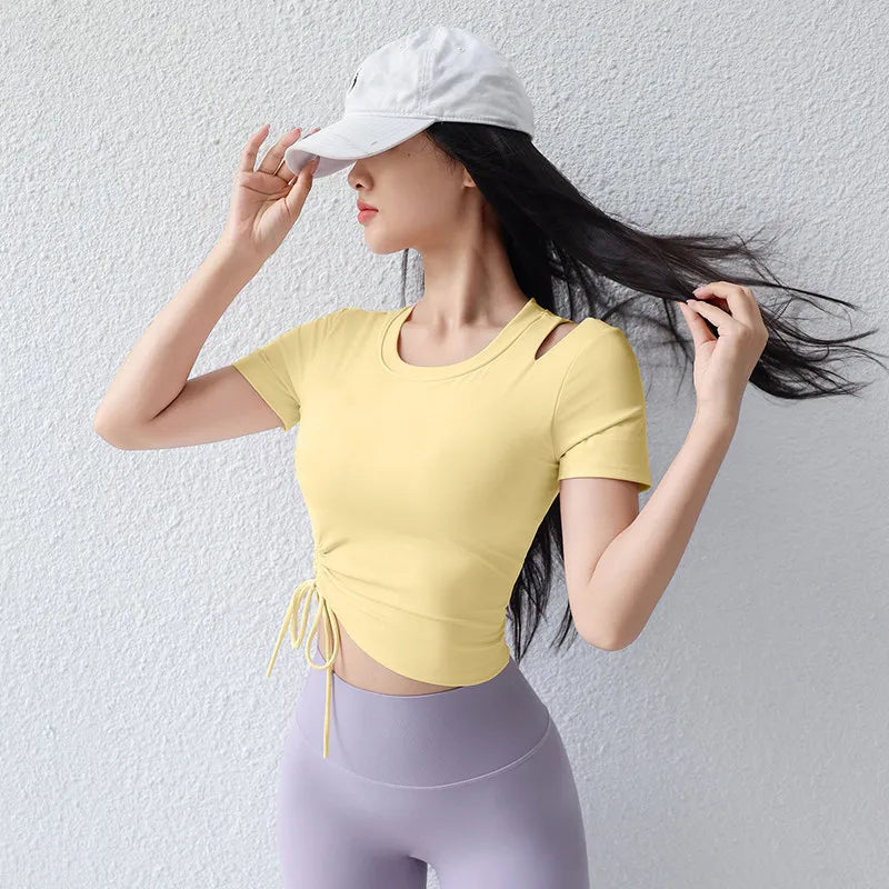 New Advanced Women's Yoga Sportswear Short Sleeve T-Shirt Slimming Running Pilates Training Fitness Summer Tight Fit Top