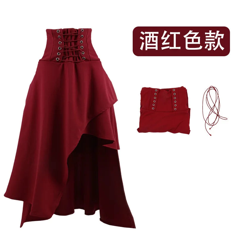 High Waist Gothic Skirt Half Length Irregular Long Skirt Five Colors Vintage Style Polyester Fabric Spring Summer Fashion