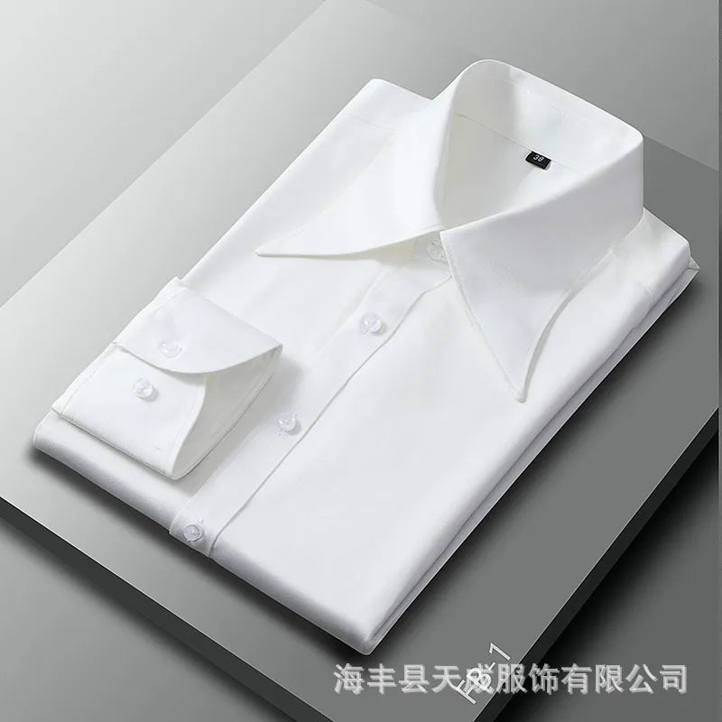 Men's Long Sleeve Business Shirt Fall Fashion French Style Big Collar Slim Fit Empire Collar Iron Free Breathable Machine Was...