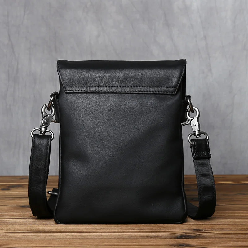NZP Genuine Leather Men's Shoulder Bag Top Layer Cowhide Casual Men's Bag Black Trendy Messenger Bag Suitable For 8 Inch Ipad