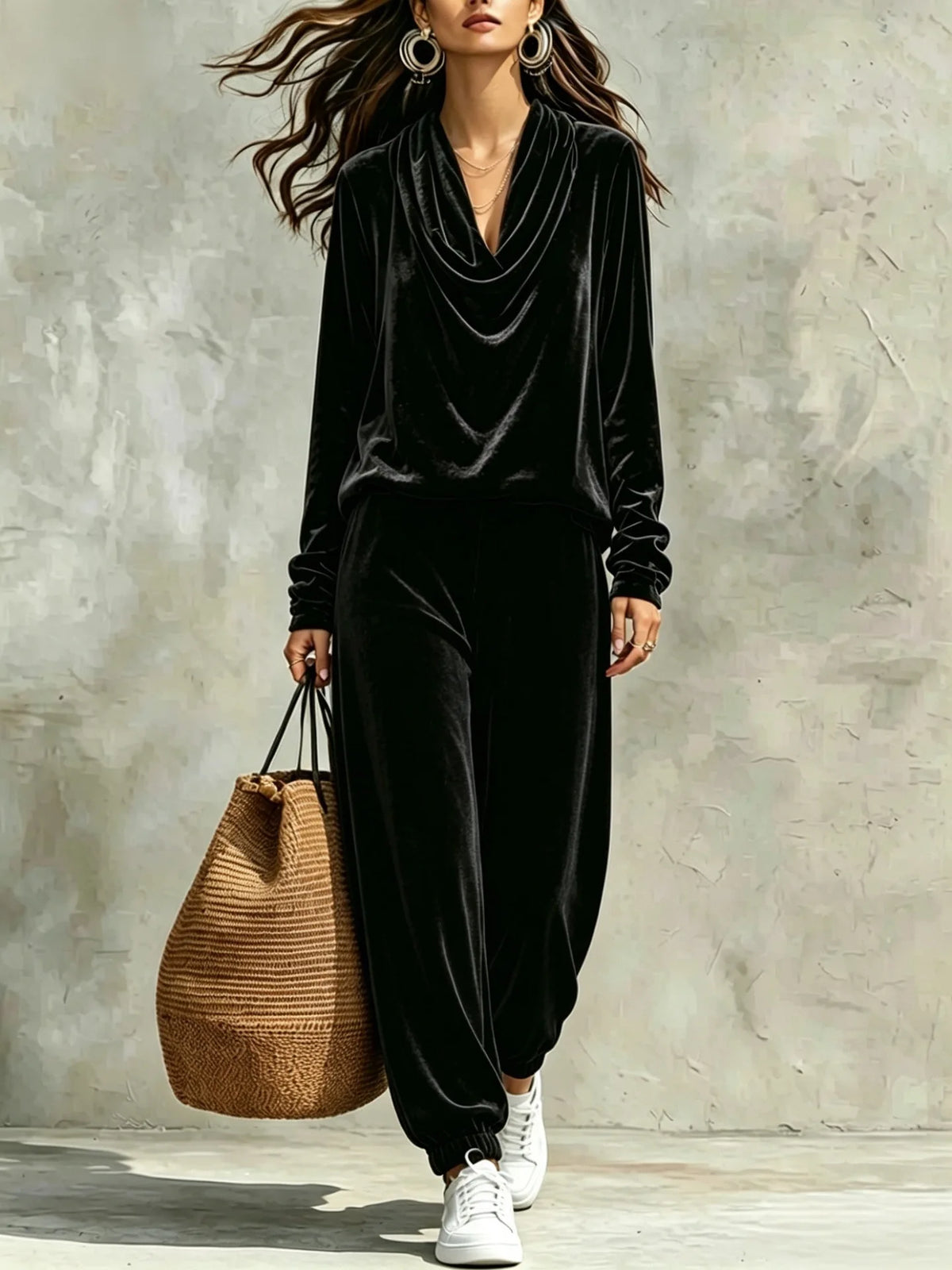 Fashionable Casual Long Sleeve Women's Top And Pants Set Comfortable Korean Velvet Fabric T-Shirt Style Pure Color Spring Aut...