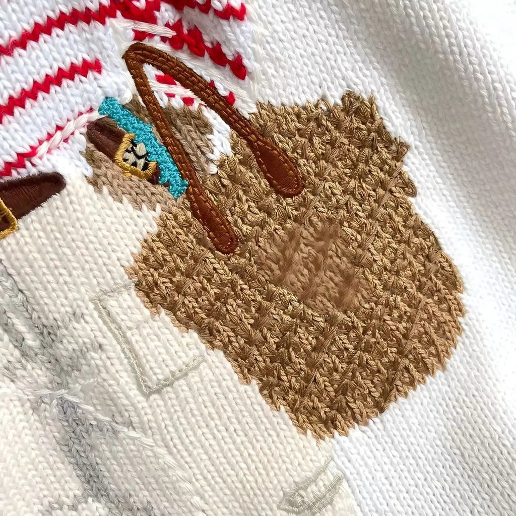 Loose Fit round Neck Knitwear Summer Women's Style Cotton Linen Blend Long Sleeve Casual Top Animal Pattern Embroidered