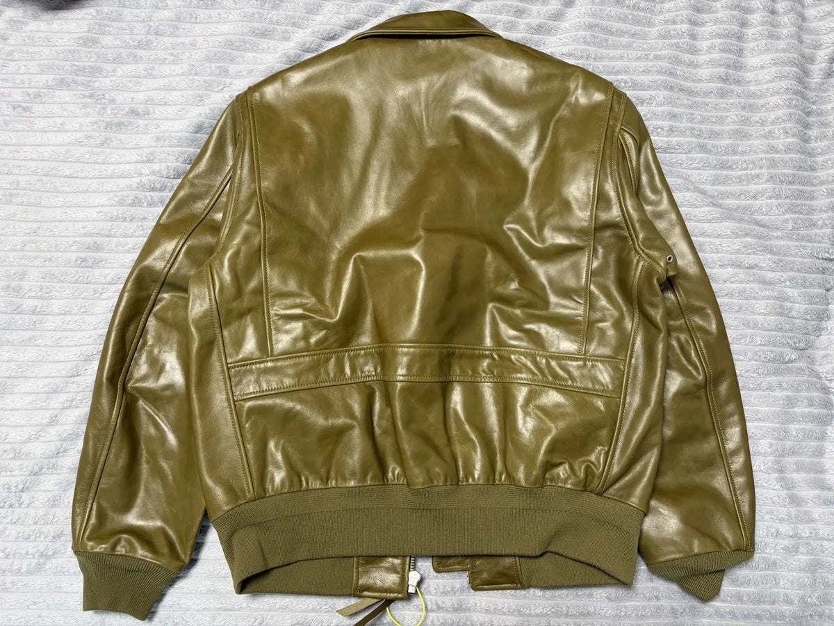 Olive Green Autumn Pilot Leather Jacket Men Military Style Plus Size 5XL Genuine Natural Cowhide CWU-45P Flight Leather Coat