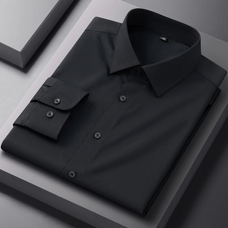 Bamboo Fiber Solid Color Long Sleeve Shirts for Men Slim Fit Formal Plain Shirt Work Anti-Wrinkle Tops Soft Office Clothes