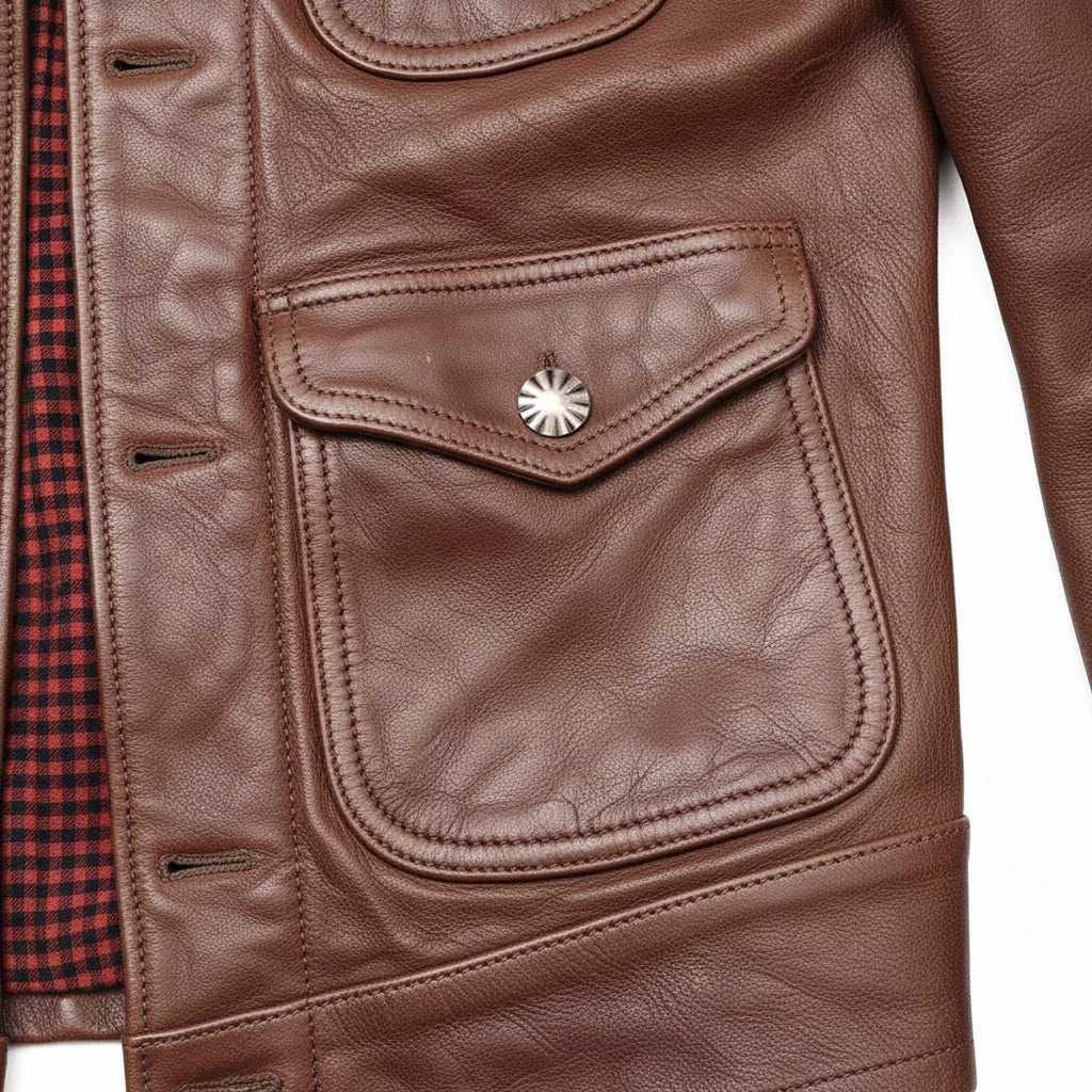 Genuine Natural Sheepskin Turn-Down Collar Single Breasted Coat Red Brown Spring Leather Jacket Men Retro Style Plus Size 4XL