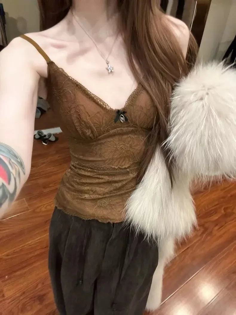 Lace Camisole Tank Top Women's Inner Wear Slimming Sexy Cotton Blend Pure Color Spring Summer Autumn Winter Seasonal Use