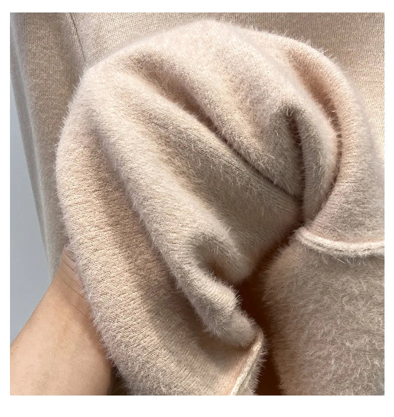Thickened High Collar One-Piece Fleece Knitted Sweater Women Winter Slim Fit Inner Wear Fashionable Basic Style Base Shirt