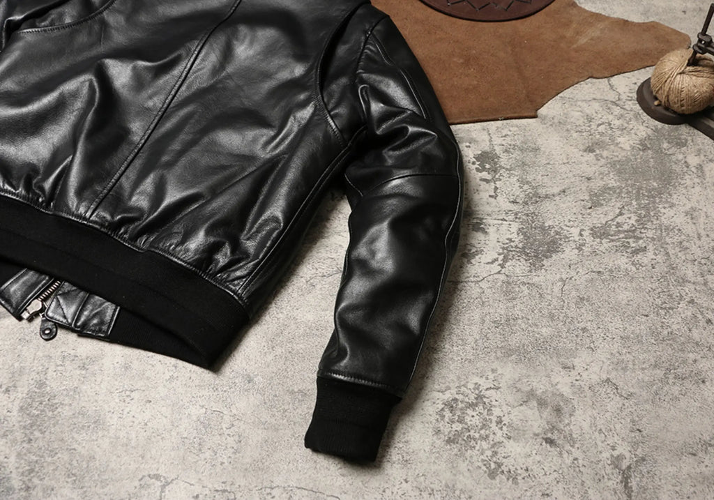 Black Winter Leather Jacket Men Military Style Plus Size 5XL Genuine Natural Sheepskin Thick Warm MA1 Flight Leather Coat