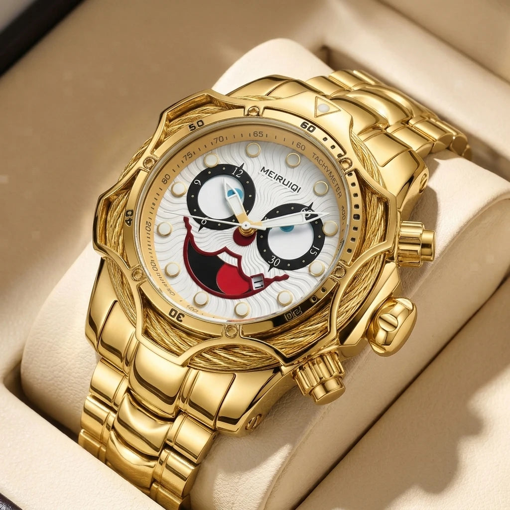 1pc Iridescent Color Changing Metal Strap Watch Mechanical Hollow Dial Chronograph Fashion Trendy Wristwatch For Men Women Daily