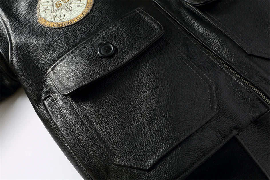 Dark Brown Pilot Leather Jacket Men Retro Style Genuine Natural Thick Cowhide Wool Collar Winter Military G1 Flight Coat