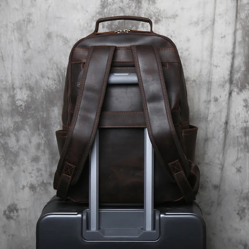 NZPJ Vintage Genuine Leather Men's Backpack Top-Grain Cowhide Large-Capacity Travel Backpack Crazy Horse Leather  Laptop Bag