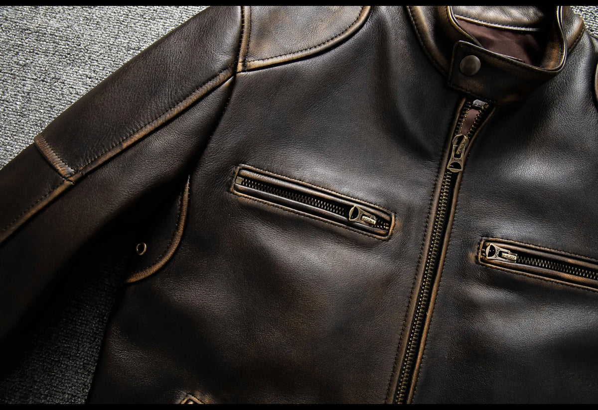Dark Brown Autumn Leather Jacket Men Retro Style Plus Size 6XL Genuine Natural Cowhide Stand Collar J100 Motorcycle Sports Coat