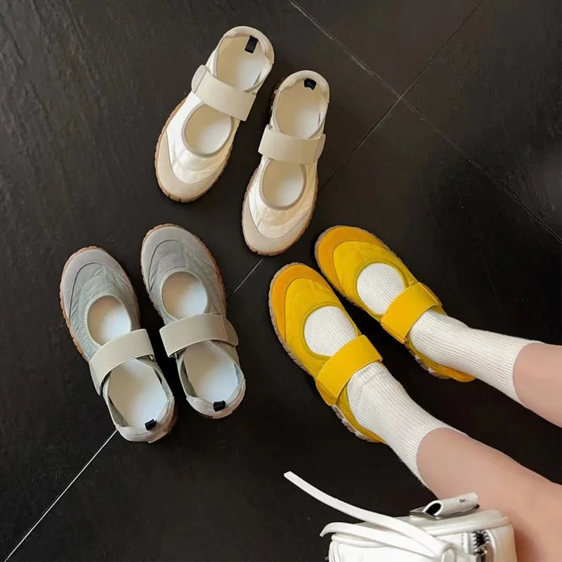 French Vintage Adhesive Outdoor Ballet Sports Shoes Women Thick Bottom Mary Janes Fashion Casual White Shoes round Toe Rubber...