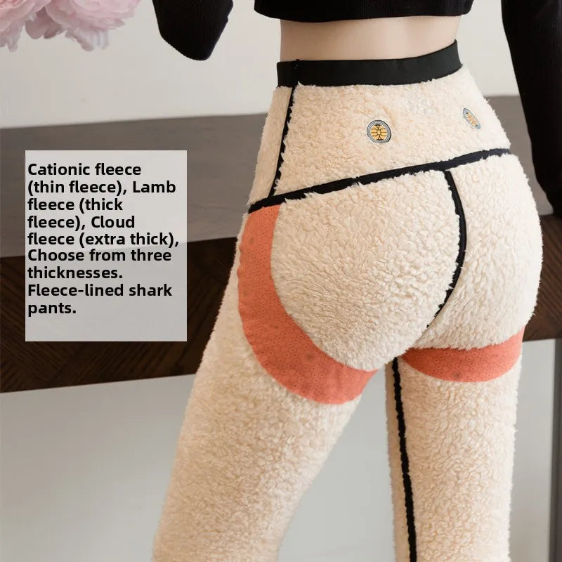 Cloud Velvet Thickened Yoga Pants Women's Autumn Winter Shark Skin Pants Tummy Control Butt Lifting Base Layer Pants plus Siz...