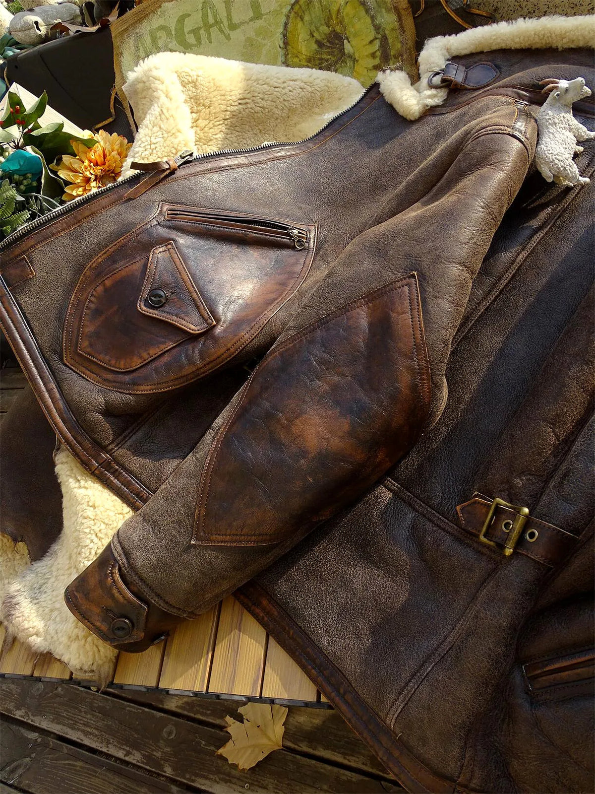 Dark Brown Winter Shearling Jacket Men Retro Style Plus Size 3XL Genuine Natural Thick Sheepskin Warm Diagonal Zipper Coat