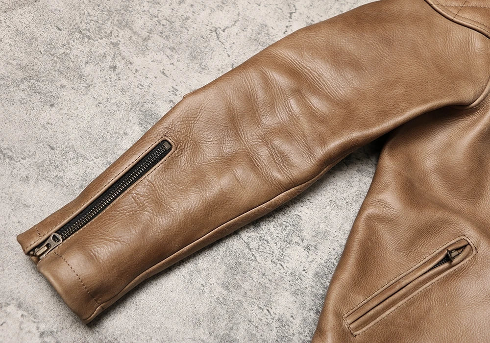 Light Brown Winter Leather Jacket Men Sprots Style Plus Size 5XL Genuine Natural Thick Cowhide Stand Collar Slim Leather Coat