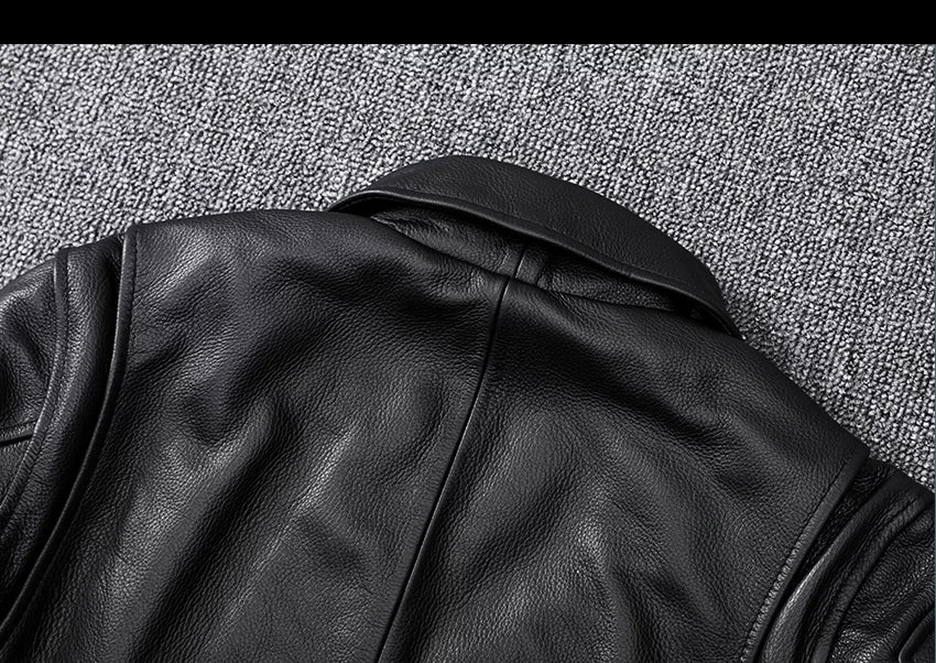 Black Autumn Leather Jacket Men Retro Style Plus Size 8XL Genuine Natural Cowhide Turn-Down Collar Smart Casual Coat