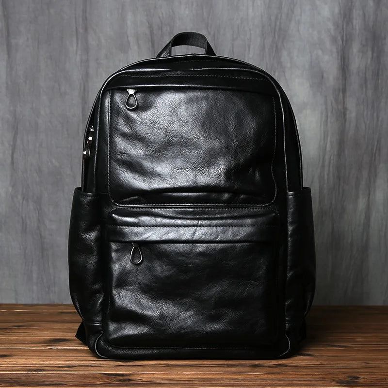 NZPJ Genuine Leather Men's Backpack Retro Top Layer Cowhide Casual Computer Bag European And American Fashion Travel Bag