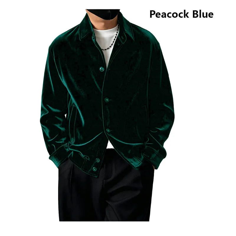 Natural Silk Velvet Men's Jacket - Long-sleeved Collar Formal Coat - Loose, Comfortable, Soft, Smooth, Casual Shirt