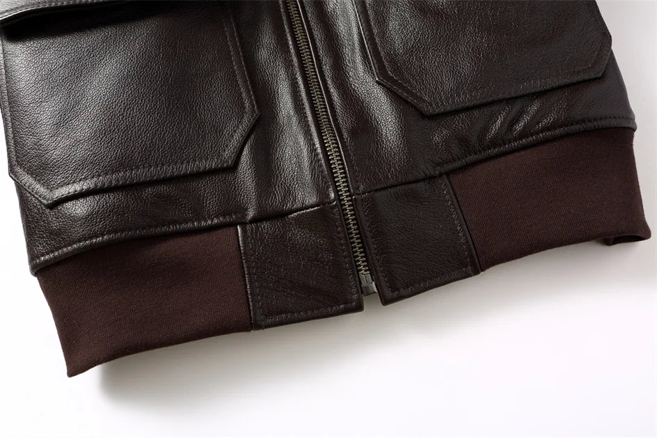 Black Winter Leather Jacket Men Retro Style Europe Size Genuine Natural Thick Cowhide Turn-Down Collar G1 Flight Coat