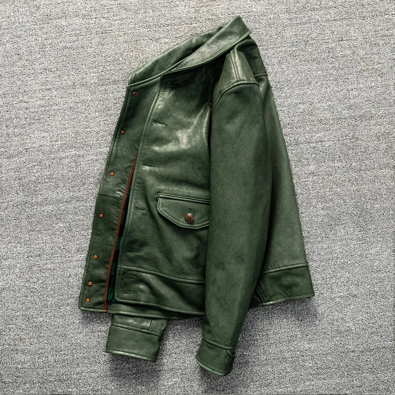 Orange Spring Leather Jacket Men Japan Casual Style Plus Size 5XL Natural Sheepskin Single Breasted Short Genuine Leather Coat