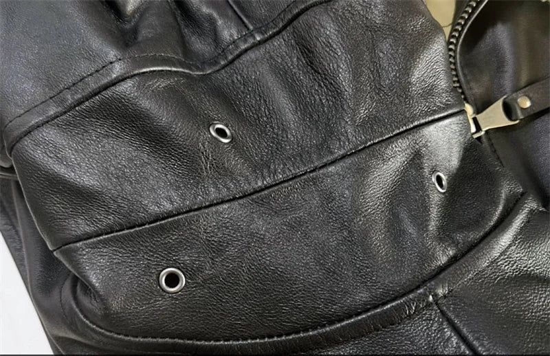 Black Winter Leather Jacket Men Retro Style Europe Size Genuine Natural Thick Sheepskin Turn-Down Collar Military G1 Flight Coat