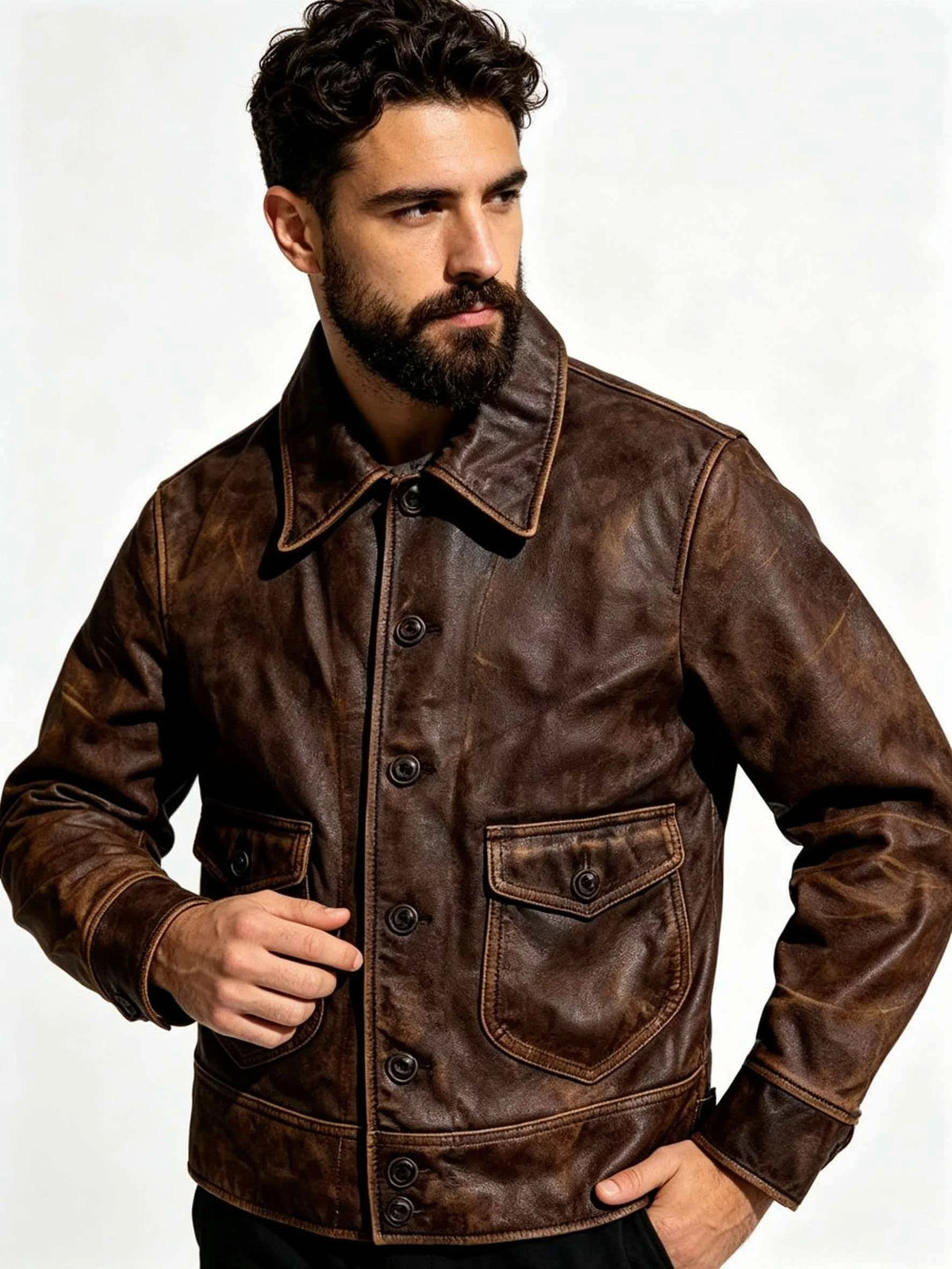 Dark Brown Spring Leather Jacket Men Retro Style Plus Size 5XL Genuine Natural Cowhide Turn-Down Collar Single Breasted Coat